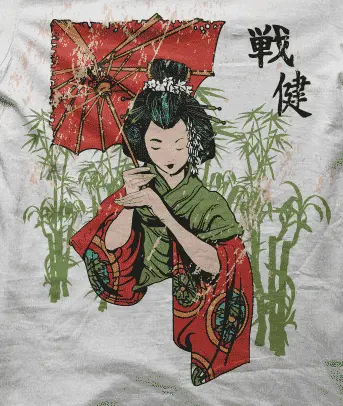 Camiseta geisha sombrilla-detalle